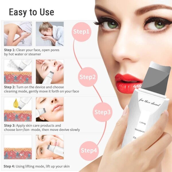 Depurador eléctrico de piel, removedor de puntos negros, limpieza facial profunda, lifting, limpiador de poros iónico para acné, espátula facial, pala limpiadora - Image 5
