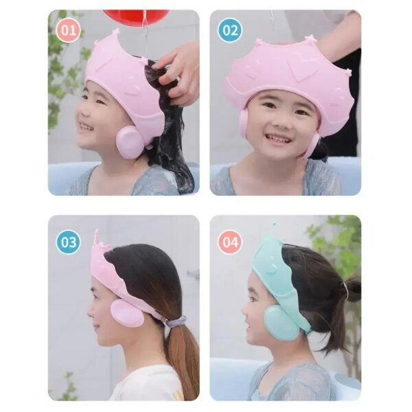 Gorro de ducha ajustable para lavar el cabello, gorro suave para ducha, gorro de baño con champú seguro para niños - Image 4