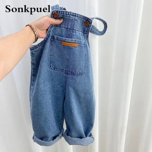 Pantalones de peto para niños, pantalones de otoño para niños, pantalones vaqueros nuevos para bebés, pantalones vaqueros de primavera y otoño para niñas. - Image 2