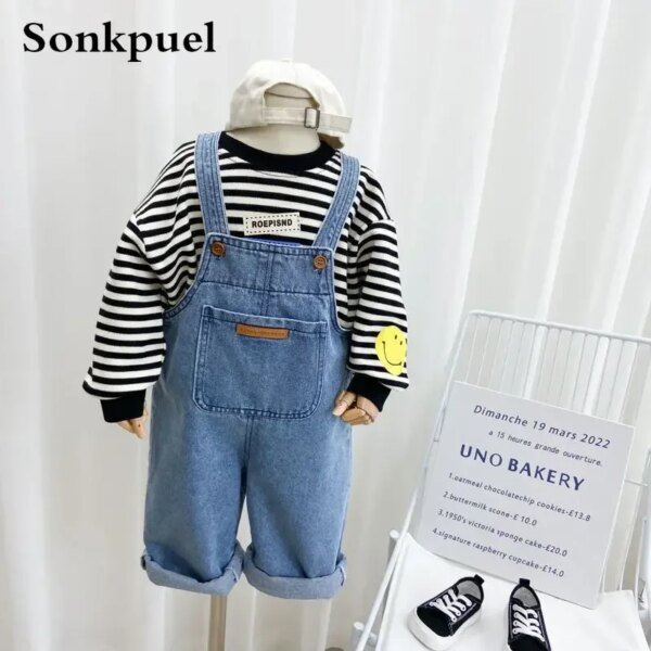 Pantalones de peto para niños, pantalones de otoño para niños, pantalones vaqueros nuevos para bebés, pantalones vaqueros de primavera y otoño para niñas.