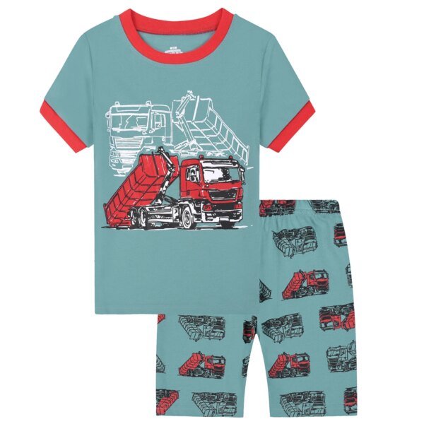 Conjunto de pijama corto para niño, ropa de dormir para niño pequeño, para camiones de bomberos, ropa de verano - Image 5
