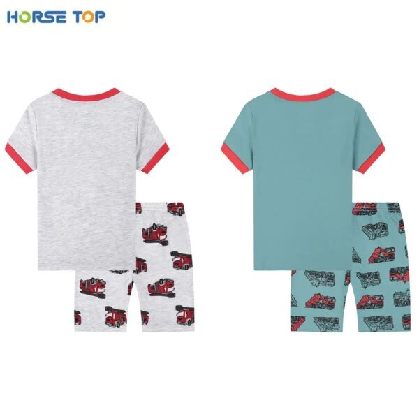 Conjunto de pijama corto para niño, ropa de dormir para niño pequeño, para camiones de bomberos, ropa de verano - Image 2