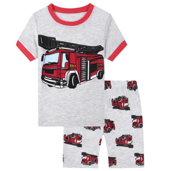 Conjunto de pijama corto para niño, ropa de dormir para niño pequeño, para camiones de bomberos, ropa de verano - Image 3