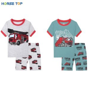 Conjunto de pijama corto para niño, ropa de dormir para niño pequeño, para camiones de bomberos, ropa de verano