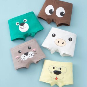 5 pares de calzoncillos bóxer mixtos para niños con lindas imágenes de dibujos animados, calzoncillos bóxer suaves y transpirables para niños.