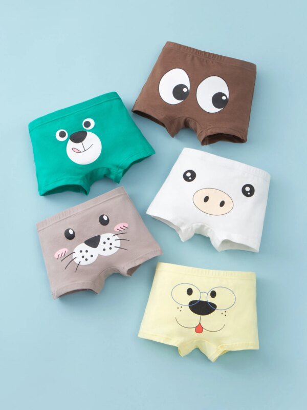5 pares de calzoncillos bóxer mixtos para niños con lindas imágenes de dibujos animados, calzoncillos bóxer suaves y transpirables para niños.