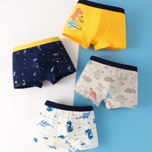 5 piezas de ropa interior para niños pequeños, 95 % algodón, suave, transpirable, con estampado de dinosaurios, cómodos calzoncillos tipo bóxer para menores de 12 años.