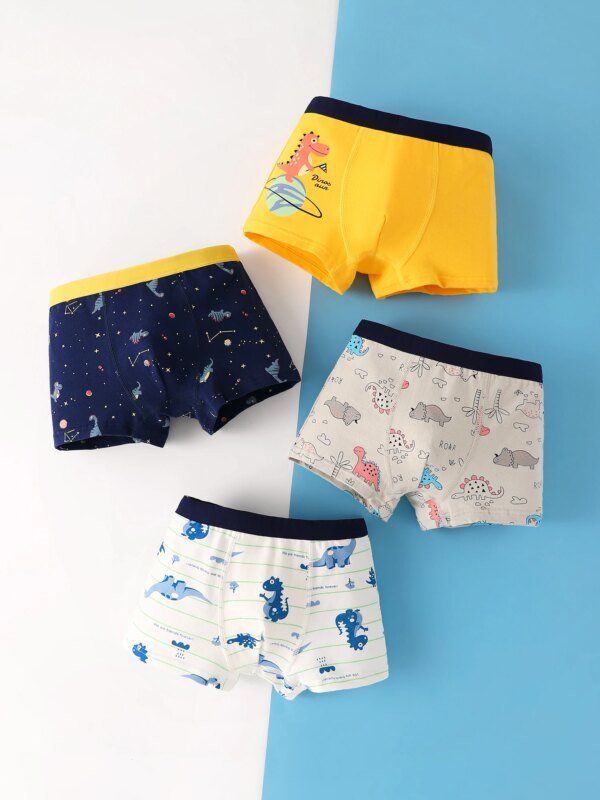 5 piezas de ropa interior para niños pequeños, 95 % algodón, suave, transpirable, con estampado de dinosaurios, cómodos calzoncillos tipo bóxer para menores de 12 años.