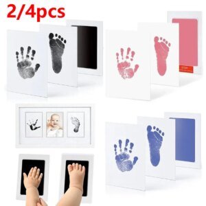 2 o 4 almohadillas de tinta para huellas de manos y pies de bebé, seguras, no tóxicas, sin contacto con la piel, kits de almohadillas de tinta sin tinta para mascotas, gatos, perros, recuerdos, regalos