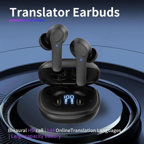 Auriculares con traductor inteligente de 144 idiomas, traductor de voz en tiempo real, compatible con conexión y desconexión, 4 modos de traducción y una precisión del 98 %.