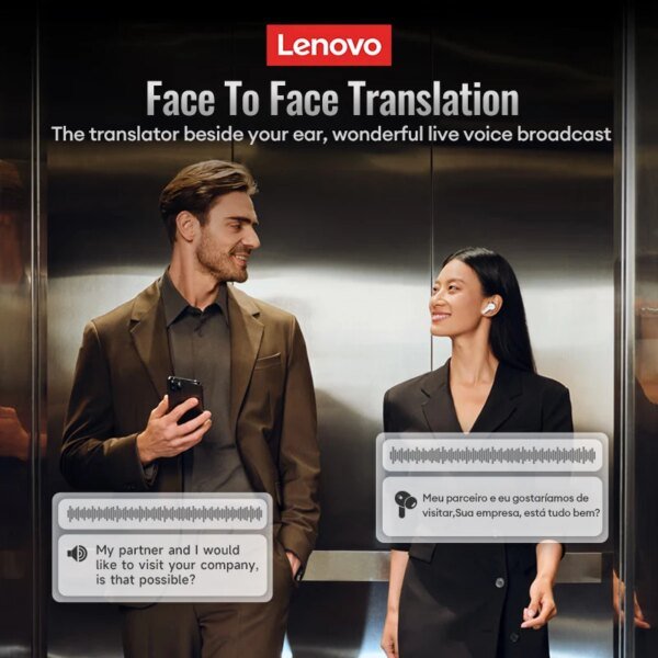 Auriculares inalámbricos Lenovo LP49 con traducción de IA y Bluetooth 5.4, reducción de ruido, llamadas HD, para oficina, viajes, traducción en tiempo real. - Image 3