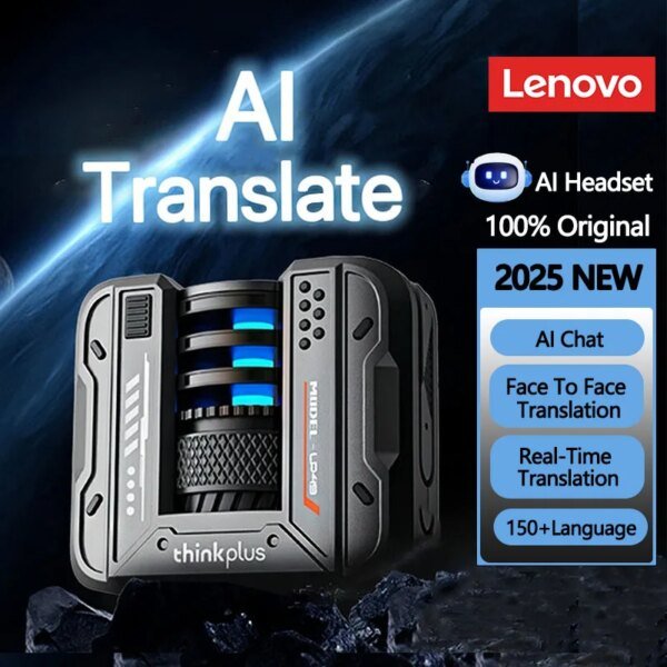 Auriculares inalámbricos Lenovo LP49 con traducción de IA y Bluetooth 5.4, reducción de ruido, llamadas HD, para oficina, viajes, traducción en tiempo real.