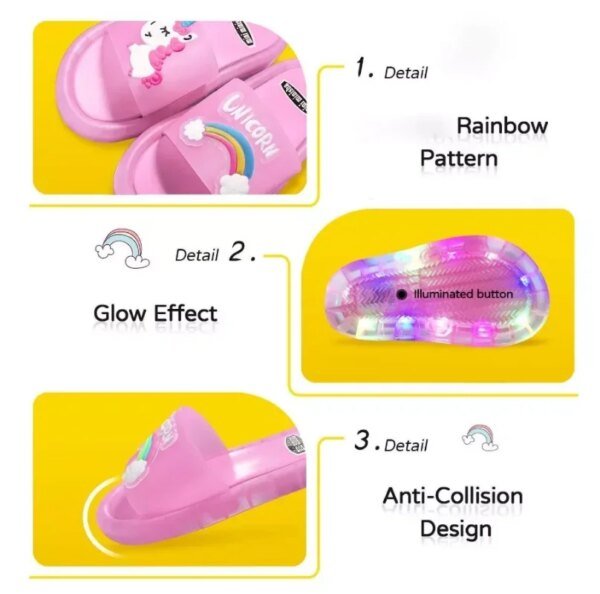 Pantuflas para niños y niñas con estampado de unicornios y animales, zapatos iluminados, bonitos y de moda, para el baño, para niños pequeños - Image 5