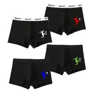 4 bóxers de algodón transpirables y cómodos para niños, de color liso, con estampado de letras y cintura sencilla.