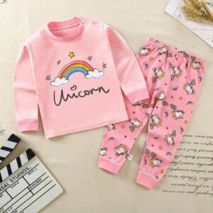 Conjuntos de pijama para niños y niñas, camisetas de manga larga con dibujos animados y pantalones, ropa de dormir para primavera y otoño, 2024