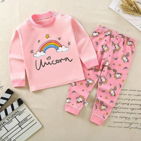 Conjuntos de pijama para niños y niñas, camisetas de manga larga con dibujos animados y pantalones, ropa de dormir para primavera y otoño, 2024