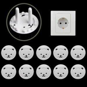 10 piezas de enchufes de la UE con forma de oso, tomacorrientes eléctricos para bebés y niños, protección de seguridad para niños, protección contra descargas eléctricas, cubierta protectora