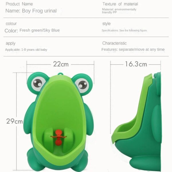 Orinal de pie para bebés varones con forma de rana de dibujos animados, urinarios de pared, soporte de entrenamiento para ir al baño, urinario vertical, orinal para bebés y niños pequeños - Image 3