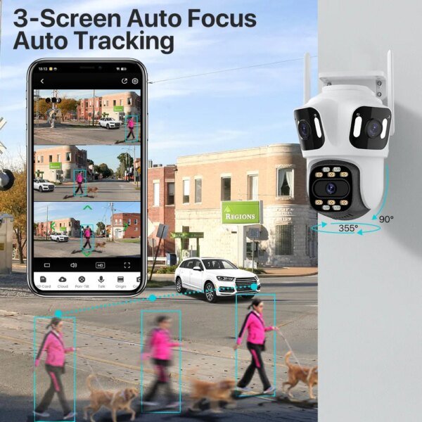 Cámara IP PTZ de tres lentes para exteriores, 6K HD, cámara de seguridad WiFi de tres pantallas con seguimiento automático, cámara CCTV inalámbrica 4K con doble LED iCsee - Image 3
