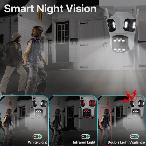 Cámara IP PTZ de tres lentes para exteriores, 6K HD, cámara de seguridad WiFi de tres pantallas con seguimiento automático, cámara CCTV inalámbrica 4K con doble LED iCsee - Image 4