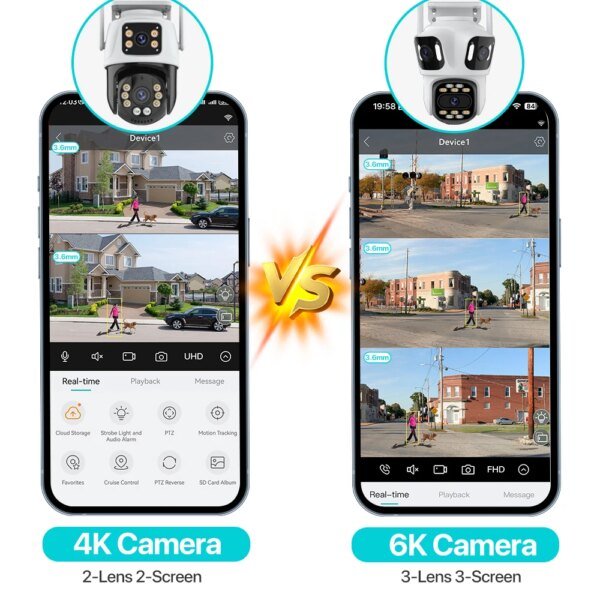 Cámara IP PTZ de tres lentes para exteriores, 6K HD, cámara de seguridad WiFi de tres pantallas con seguimiento automático, cámara CCTV inalámbrica 4K con doble LED iCsee - Image 6
