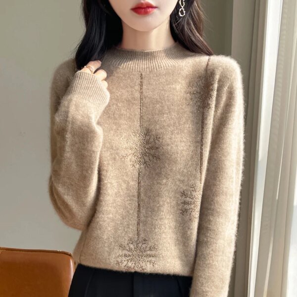 Suéter de mujer estilo navideño, cuello alto, manga larga, otoño invierno, grueso, cálido, jersey de punto, suelto, jersey rojo - Image 5