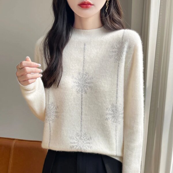 Suéter de mujer estilo navideño, cuello alto, manga larga, otoño invierno, grueso, cálido, jersey de punto, suelto, jersey rojo - Image 3