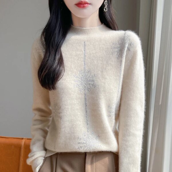 Suéter de mujer estilo navideño, cuello alto, manga larga, otoño invierno, grueso, cálido, jersey de punto, suelto, jersey rojo - Image 4