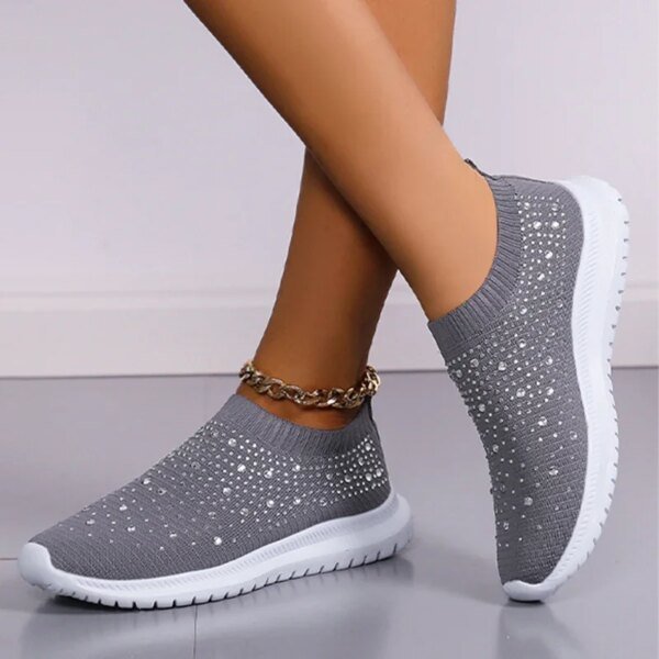 Zapatos planos con cristales brillantes para mujer, tallas grandes 35-43, de malla transpirable, blancos, con suela suave, para otoño - Image 3