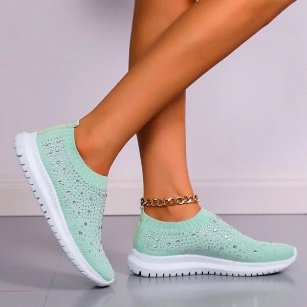 Zapatos planos con cristales brillantes para mujer, tallas grandes 35-43, de malla transpirable, blancos, con suela suave, para otoño - Image 5