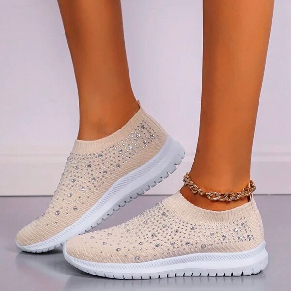 Zapatos planos con cristales brillantes para mujer, tallas grandes 35-43, de malla transpirable, blancos, con suela suave, para otoño - Image 2