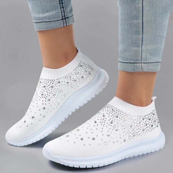 Zapatos planos con cristales brillantes para mujer, tallas grandes 35-43, de malla transpirable, blancos, con suela suave, para otoño - Image 6