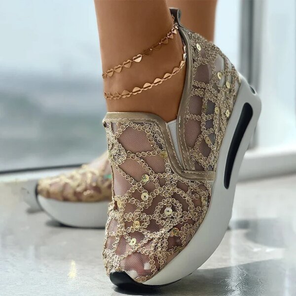 Zapatillas Muffin para mujer, informales, sin cordones, con lentejuelas, punta redonda, paneles en contraste y tacón bajo, sin cordones.