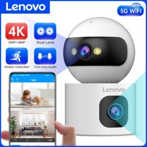 Cámara IP Lenovo 4K 5G WiFi con doble lente, seguimiento automático, vigilancia inalámbrica, monitor de seguridad para bebés.