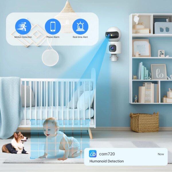 Cámara IP Lenovo 4K 5G WiFi con doble lente, seguimiento automático, vigilancia inalámbrica, monitor de seguridad para bebés. - Image 3