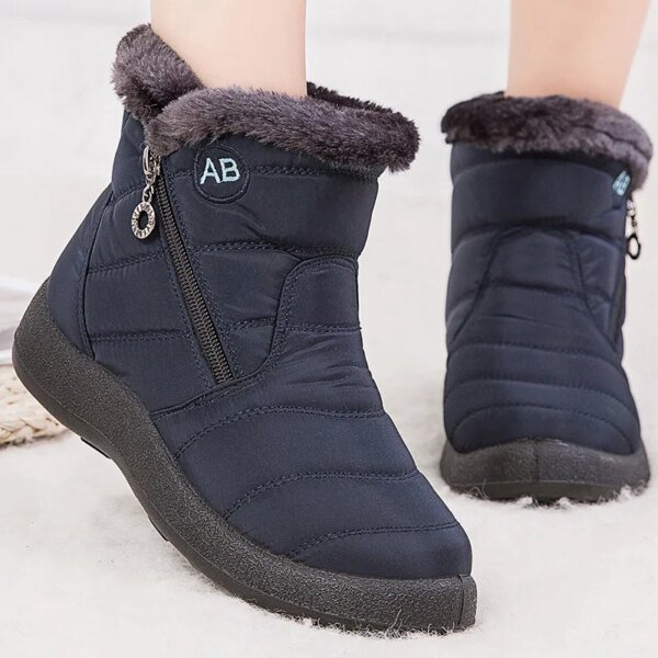 Botas de mujer, botines de mujer con piel, zapatos de invierno, botas de invierno de tacón bajo para mujer, botas de nieve impermeables, calzado de invierno para mujer - Image 2
