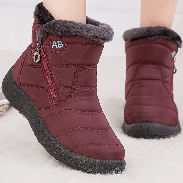Botas de mujer, botines de mujer con piel, zapatos de invierno, botas de invierno de tacón bajo para mujer, botas de nieve impermeables, calzado de invierno para mujer - Image 4