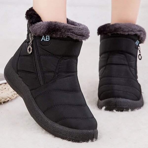 Botas de mujer, botines de mujer con piel, zapatos de invierno, botas de invierno de tacón bajo para mujer, botas de nieve impermeables, calzado de invierno para mujer