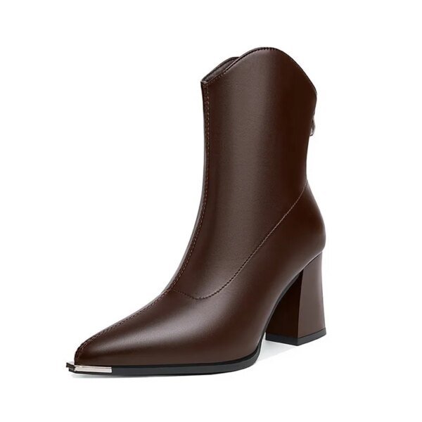 Botas de cuero para mujer, botines Chelsea de lujo con punta puntiaguda, tacones altos modernos, cremallera, estilo gótico, botas francesas para mujer. - Image 6