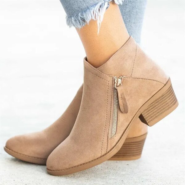 Botines de mujer 2022, otoño, ante, talla 6, moda para mujer, talla 43, botas de plataforma, botines de tacón con cremallera lateral, botas de mujer - Image 4