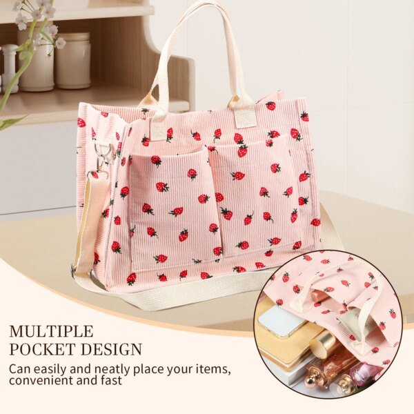 Bolso de mano con diseño de fresa para mujer, de tela, de gran capacidad, resistente, con hombro ajustable - Image 5