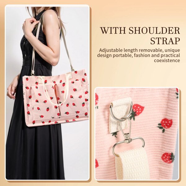 Bolso de mano con diseño de fresa para mujer, de tela, de gran capacidad, resistente, con hombro ajustable - Image 6