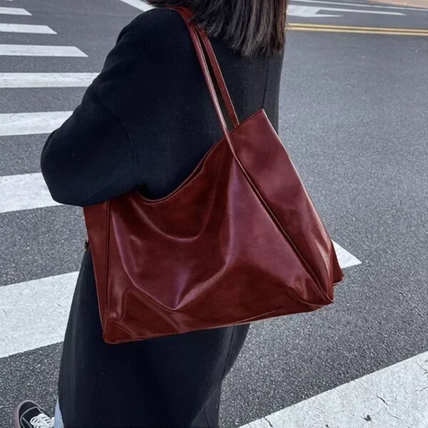 Bolso grande para mujer, moderno, tipo axila, de gran capacidad, de piel sintética suave, tipo bandolera, estilo retro, informal, portátil. - Image 2