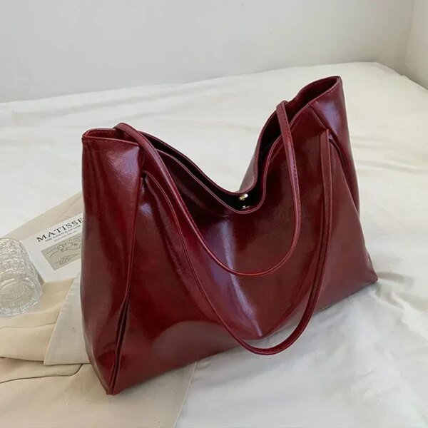 Bolso grande para mujer, moderno, tipo axila, de gran capacidad, de piel sintética suave, tipo bandolera, estilo retro, informal, portátil. - Image 3