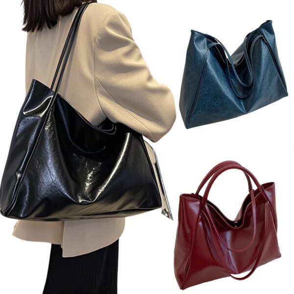 Bolso grande para mujer, moderno, tipo axila, de gran capacidad, de piel sintética suave, tipo bandolera, estilo retro, informal, portátil.