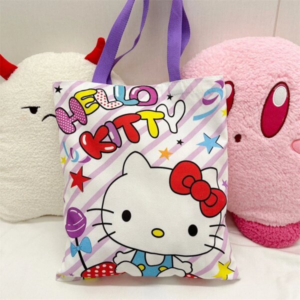 Bolsa de lona de Hello Kitty Sanrio, bolsa de lona Kawaii Anime para estudiantes, portátil, de gran capacidad, para maquillaje, lavado, desplazamientos, bolsas de almacenamiento de dibujos animados, regalo para niñas - Image 6