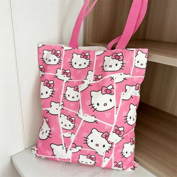 Bolsa de lona de Hello Kitty Sanrio, bolsa de lona Kawaii Anime para estudiantes, portátil, de gran capacidad, para maquillaje, lavado, desplazamientos, bolsas de almacenamiento de dibujos animados, regalo para niñas - Image 2