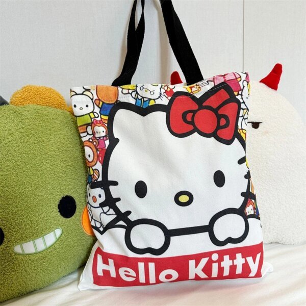 Bolsa de lona de Hello Kitty Sanrio, bolsa de lona Kawaii Anime para estudiantes, portátil, de gran capacidad, para maquillaje, lavado, desplazamientos, bolsas de almacenamiento de dibujos animados, regalo para niñas - Image 3