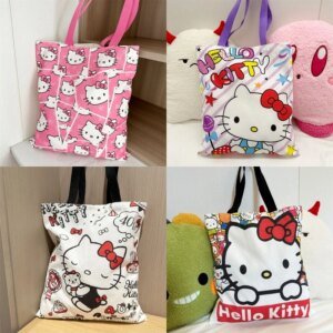 Bolsa de lona de Hello Kitty Sanrio, bolsa de lona Kawaii Anime para estudiantes, portátil, de gran capacidad, para maquillaje, lavado, desplazamientos, bolsas de almacenamiento de dibujos animados, regalo para niñas