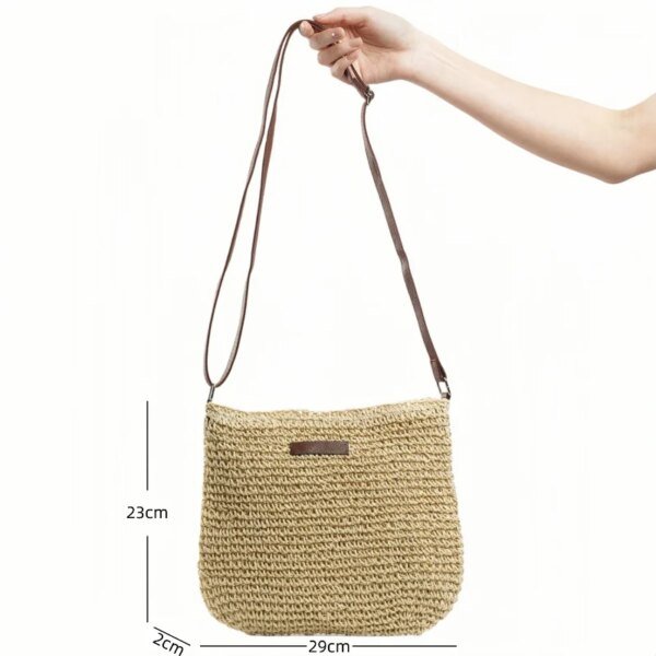 Bolso bandolera de paja de verano para mujer, bolso de hombro tejido para compras en la playa o vacaciones, tipo mensajero. - Image 4